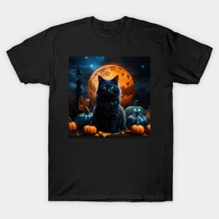 Elegant black cat on Halloween Knight T-Shirt